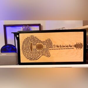 Handmade any lyrics- Carved Guitar Shaped Song Lyrics engraved on wood framed